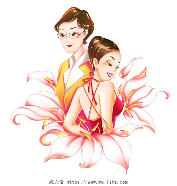女神节时尚女性38妇女节日人物花卉装饰png素材插画元素